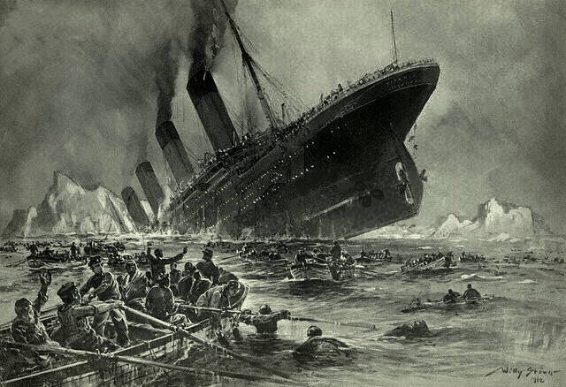 Painting of Titanic sinking